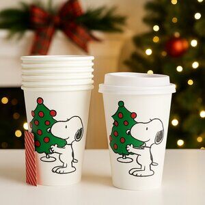Peanuts Snoopy Holiday Disposable Travel Cups Set – 12 Pack 16oz w/ Lids & Sleev